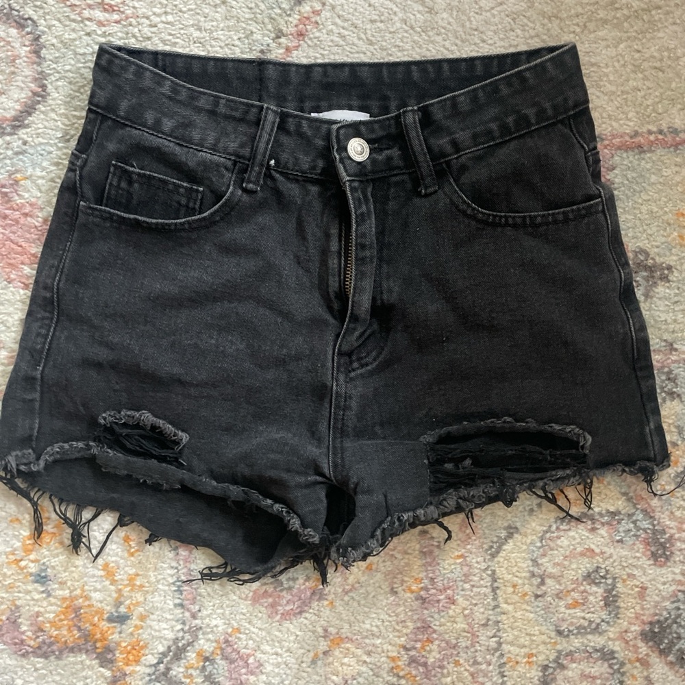 Princess Polly Black Frayed Jean Shorts